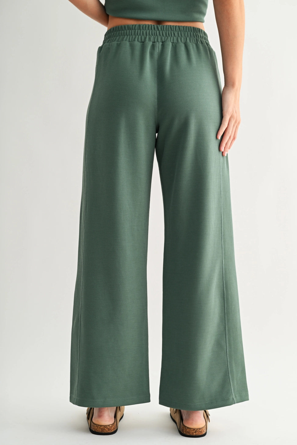Luxe Sand Wash Rib Pants- Eldergreen