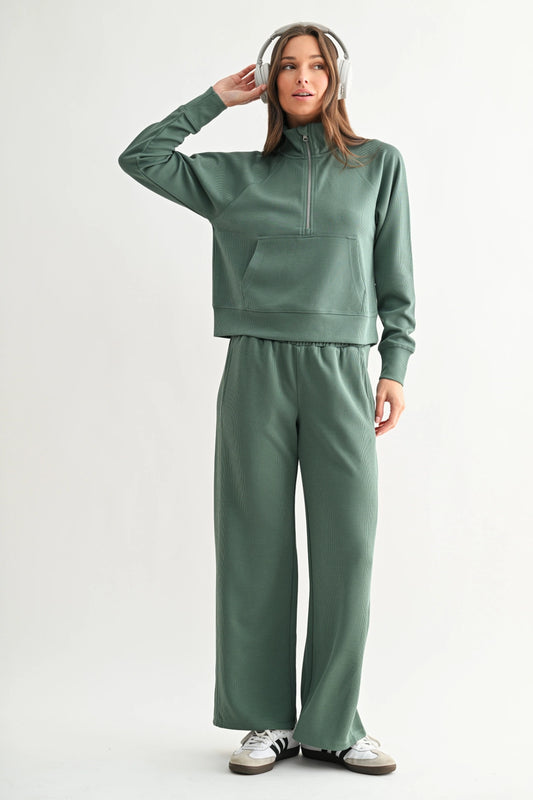Luxe Sand Wash Rib Pants- Eldergreen