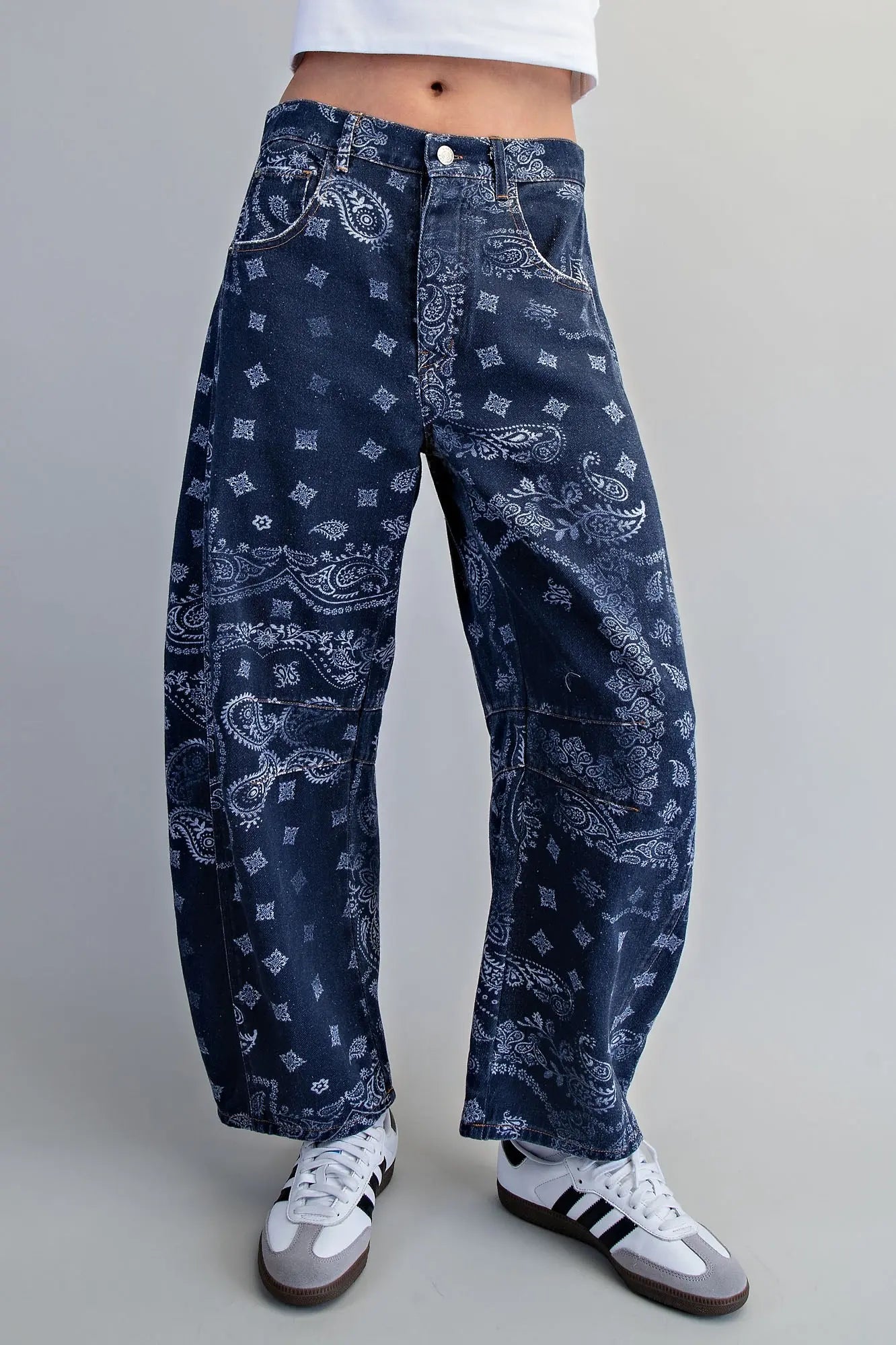 Paisley Printed Barrel Jeans