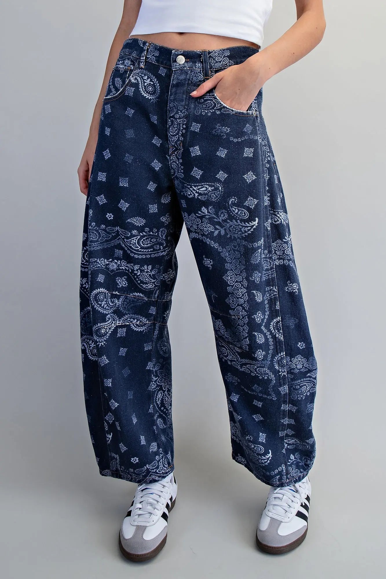 Paisley Printed Barrel Jeans