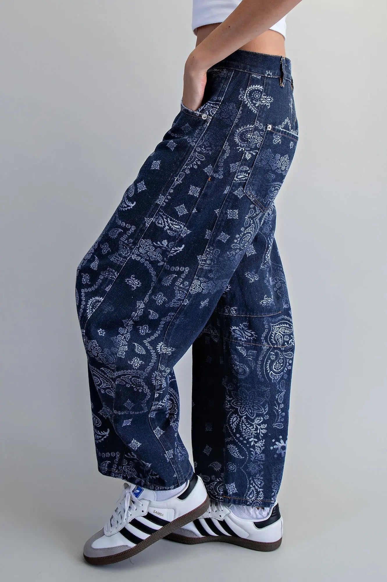 Paisley Printed Barrel Jeans