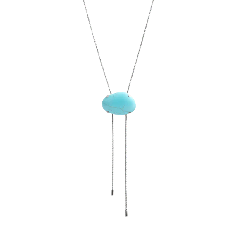 Turqouise Stone Bolo Necklace-Silver