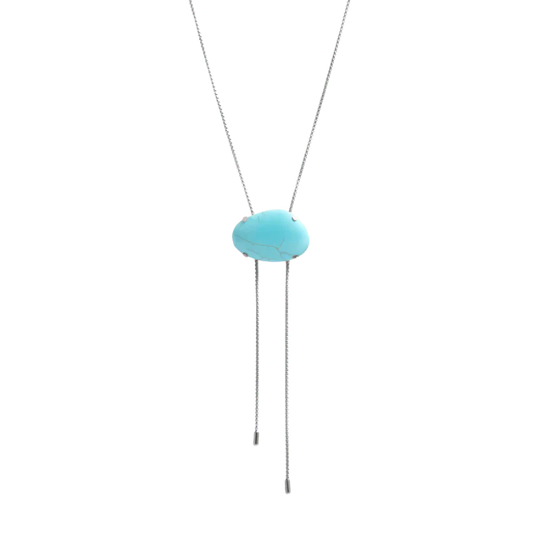 Turqouise Stone Bolo Necklace-Silver