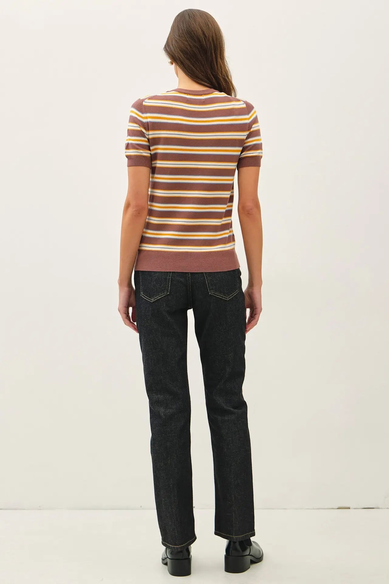 Classic Fit Striped Sweater Top- Chocolate