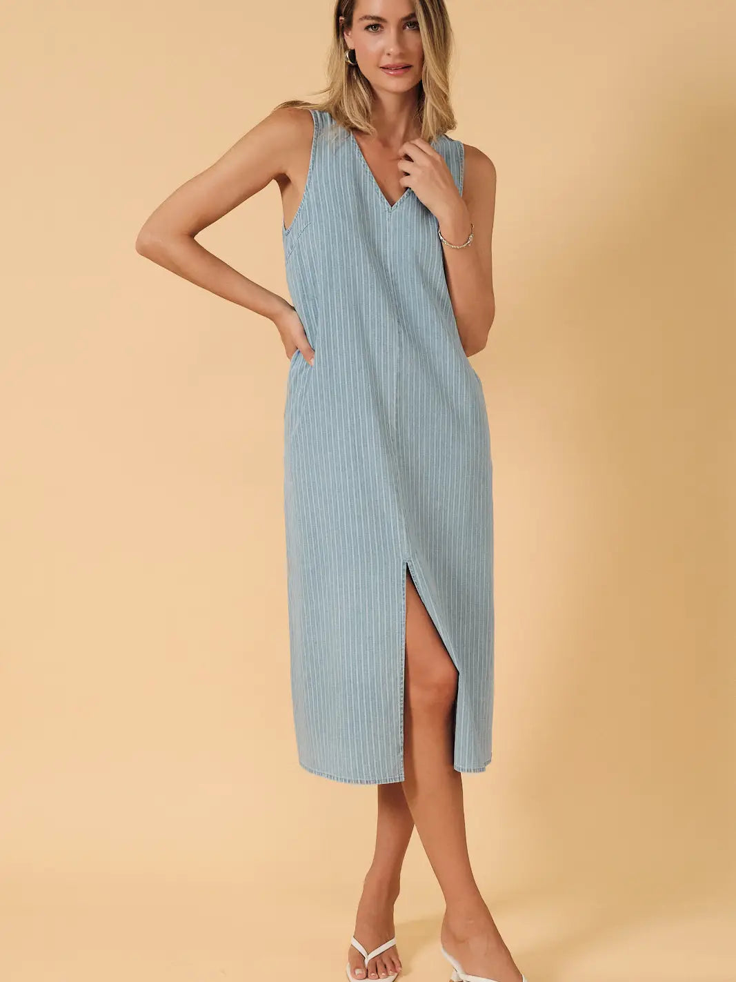 Livia Denim Striped Midi Dress