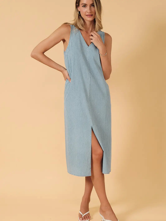 Livia Denim Striped Midi Dress