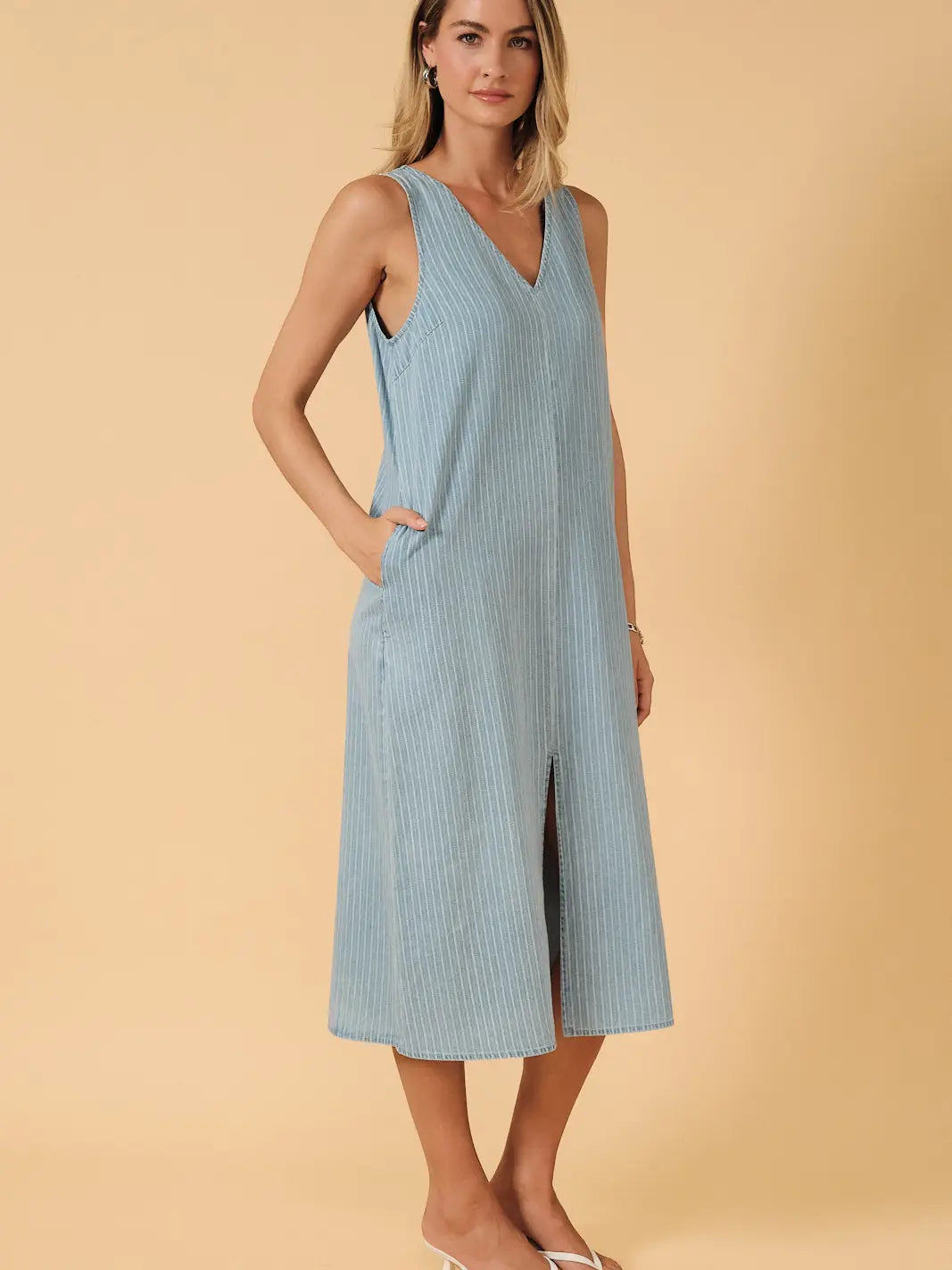 Livia Denim Striped Midi Dress