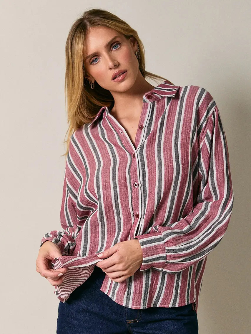 Ellen Striped Top- Burgundy/Black