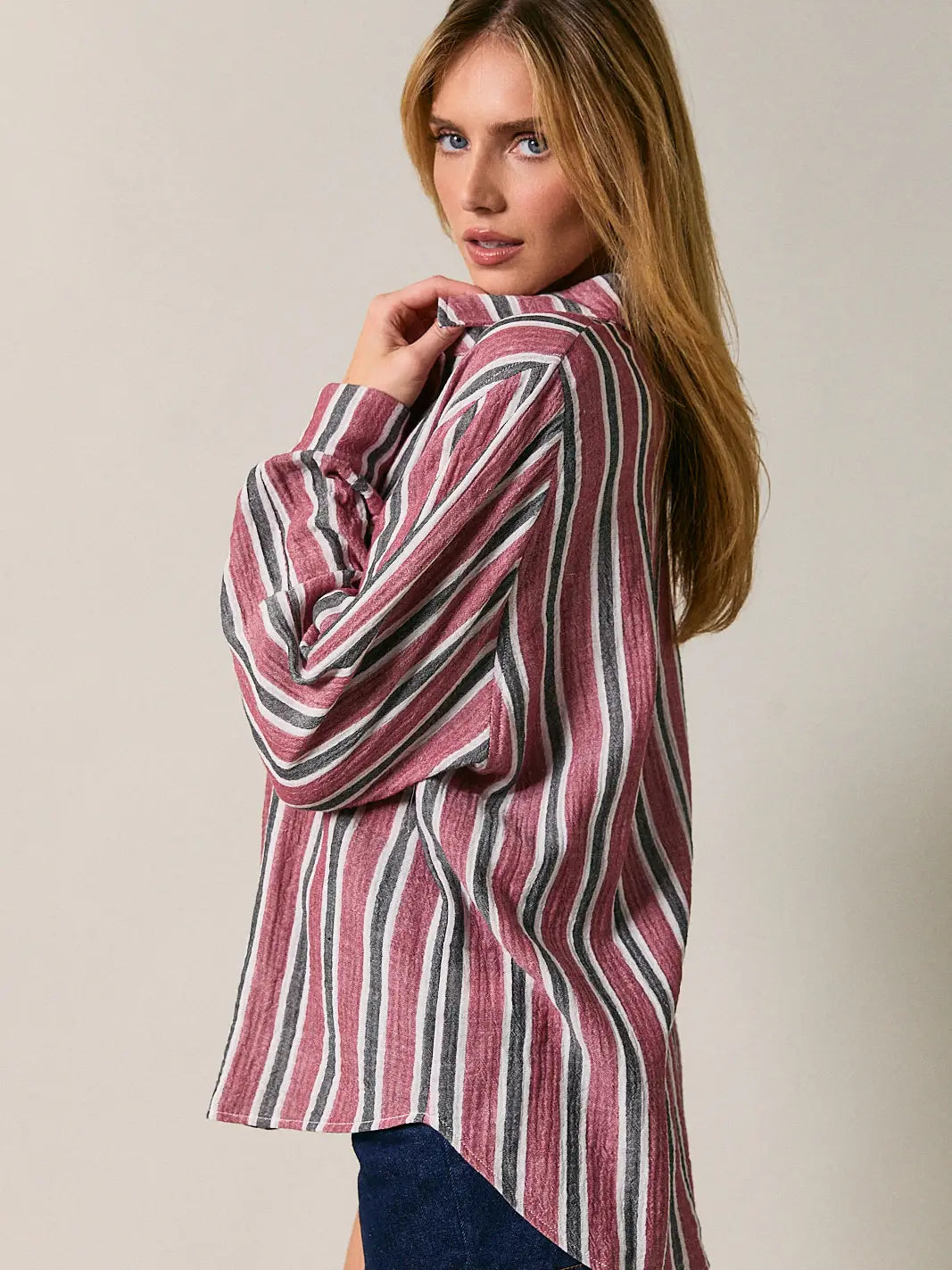 Ellen Striped Top- Burgundy/Black