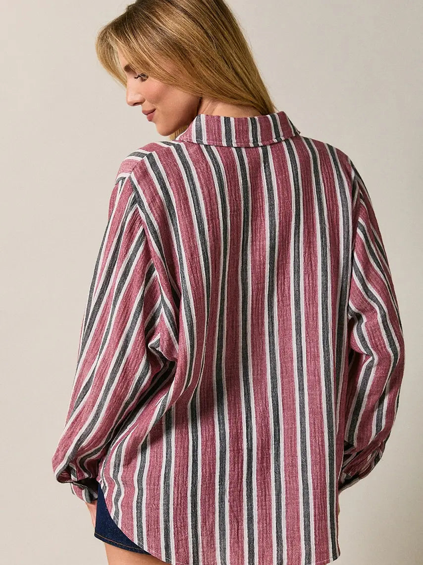 Ellen Striped Top- Burgundy/Black