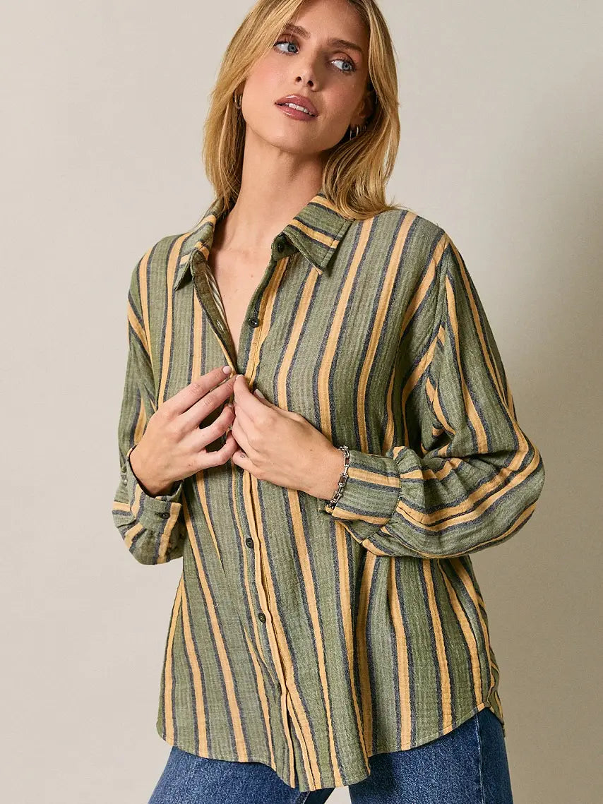 Ellen Striped Top- Olive/Yellow