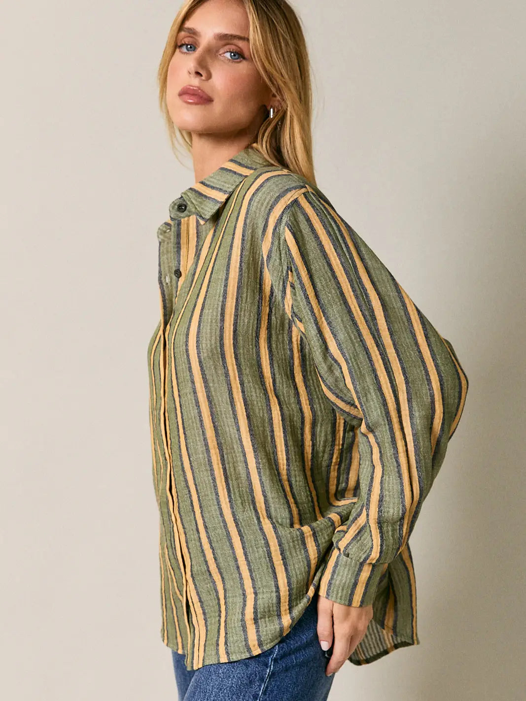 Ellen Striped Top- Olive/Yellow