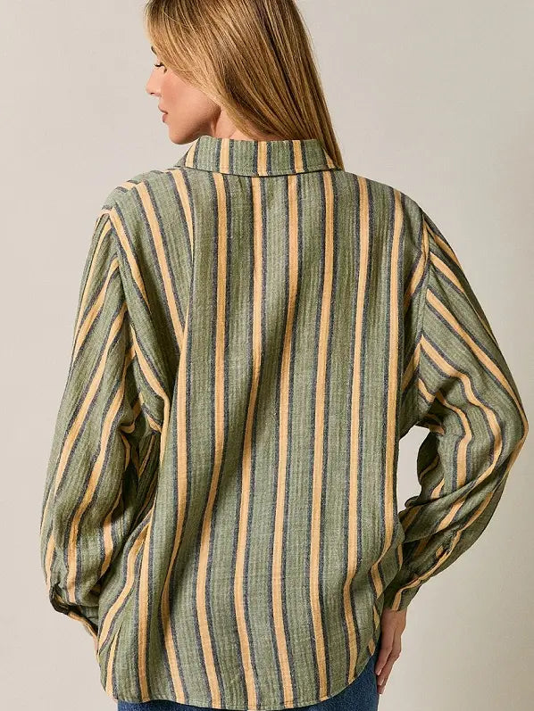 Ellen Striped Top- Olive/Yellow