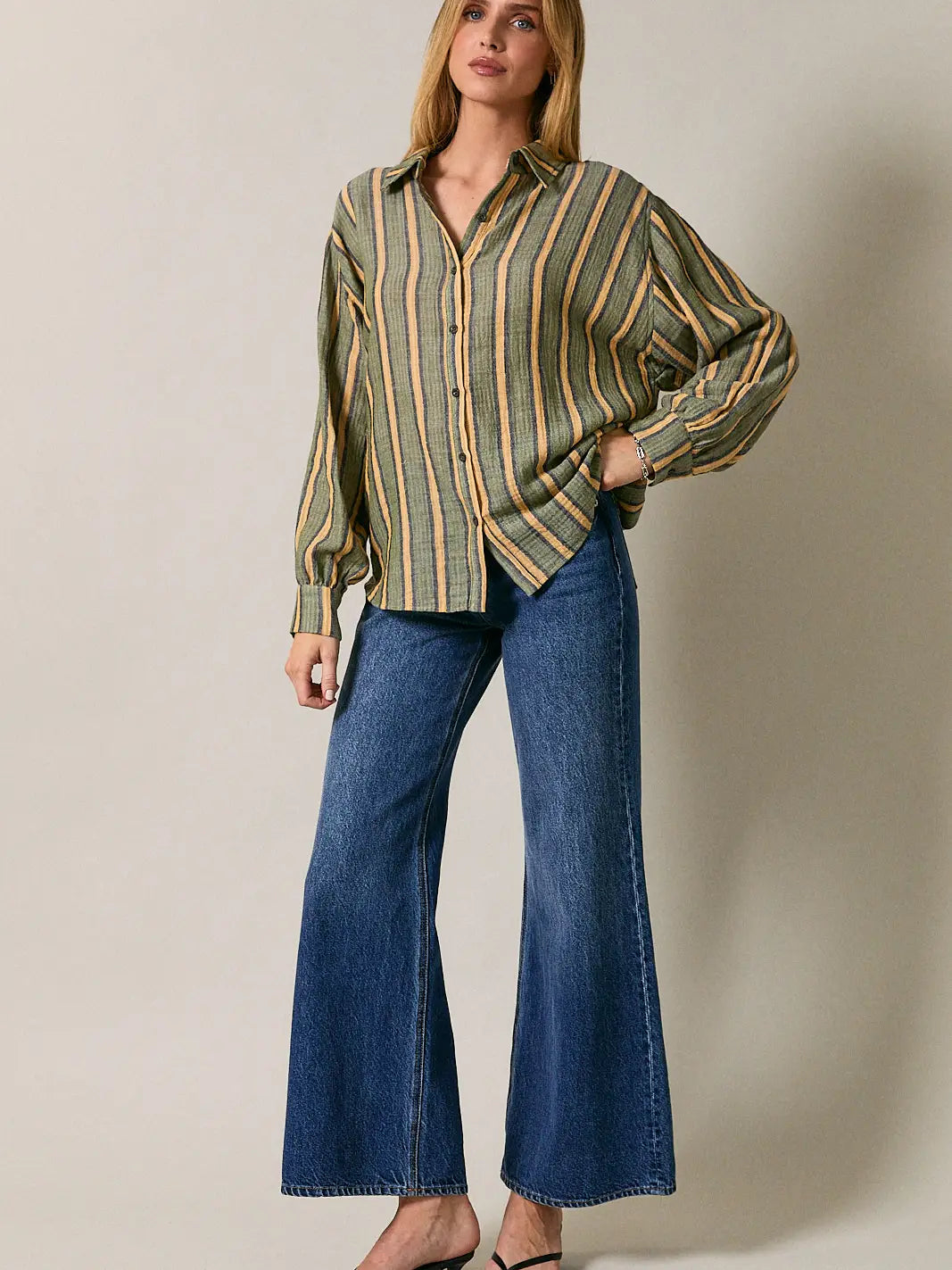 Ellen Striped Top- Olive/Yellow