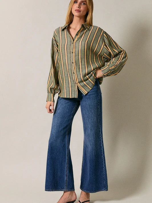 Ellen Striped Top- Olive/Yellow