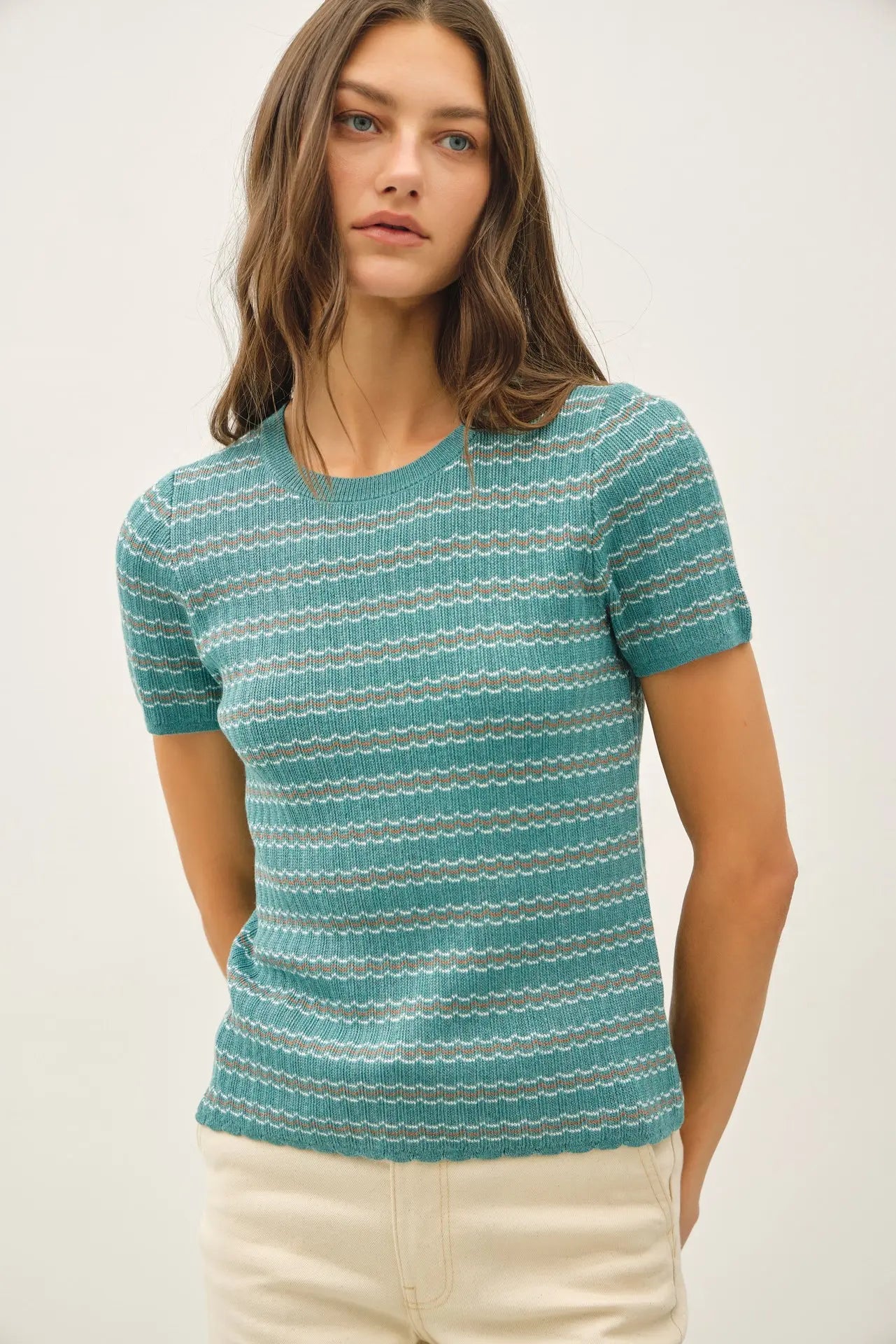 Danica Scallop Sweater Top- Seafoam