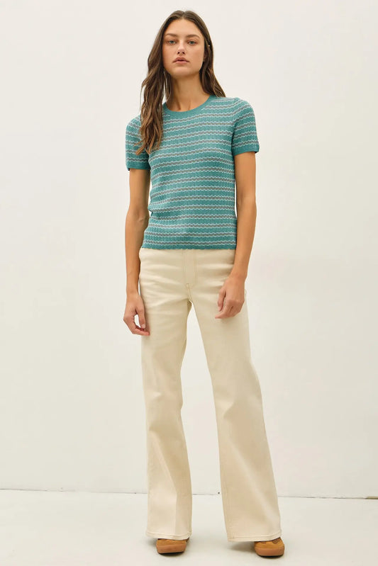 Danica Scallop Sweater Top- Seafoam