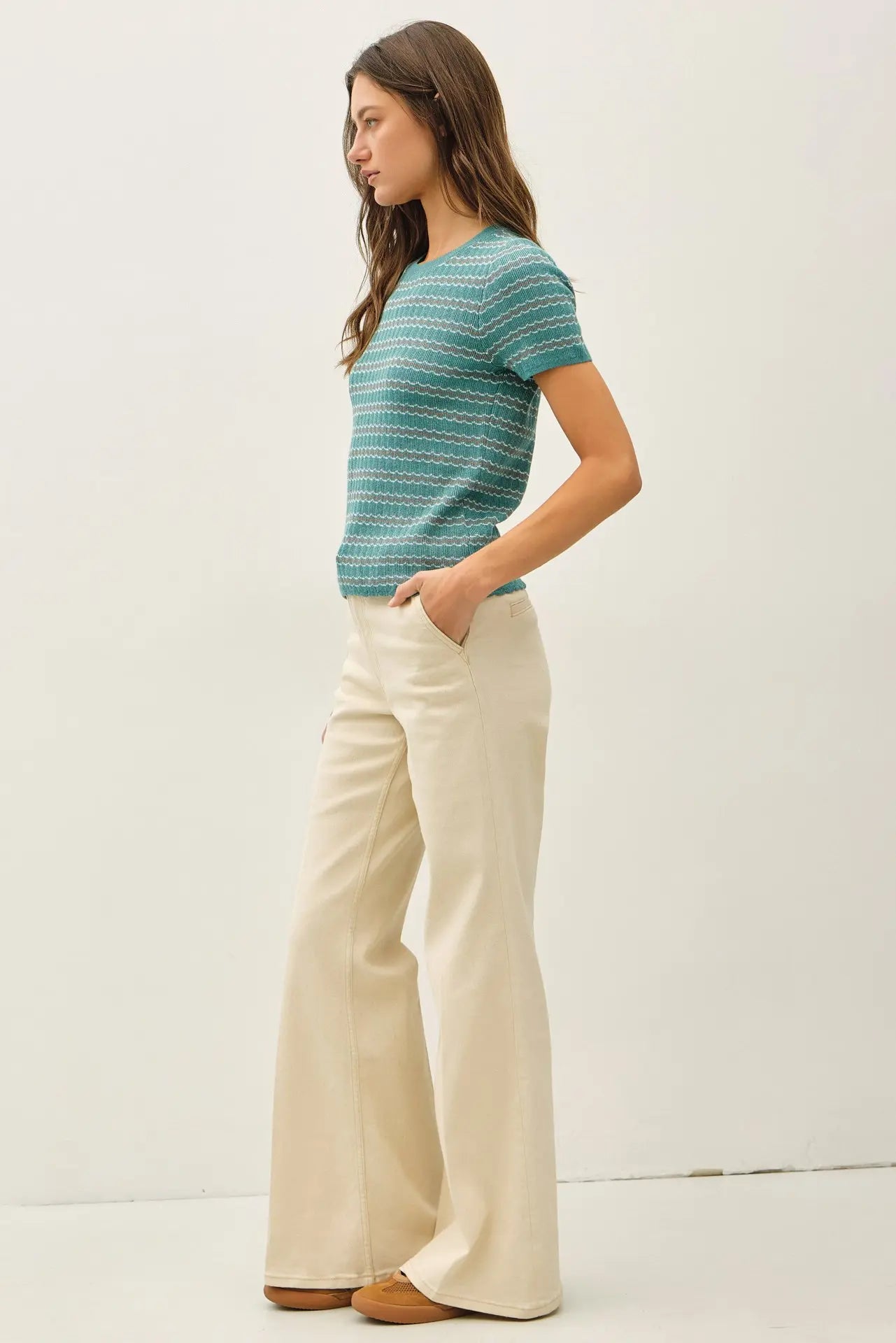 Danica Scallop Sweater Top- Seafoam