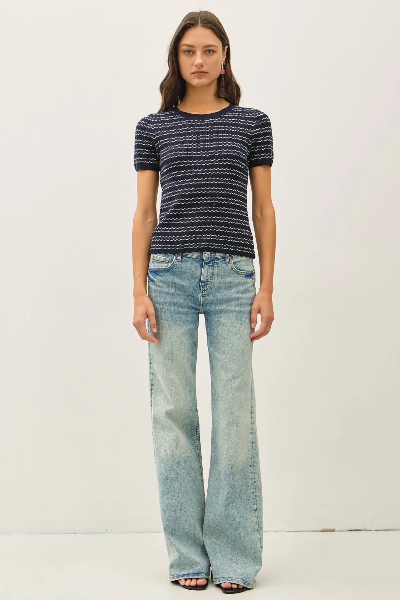 Danica Scallop Sweater Top- Navy
