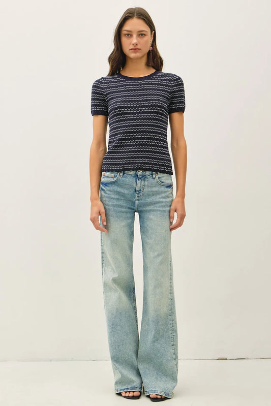 Danica Scallop Sweater Top- Navy