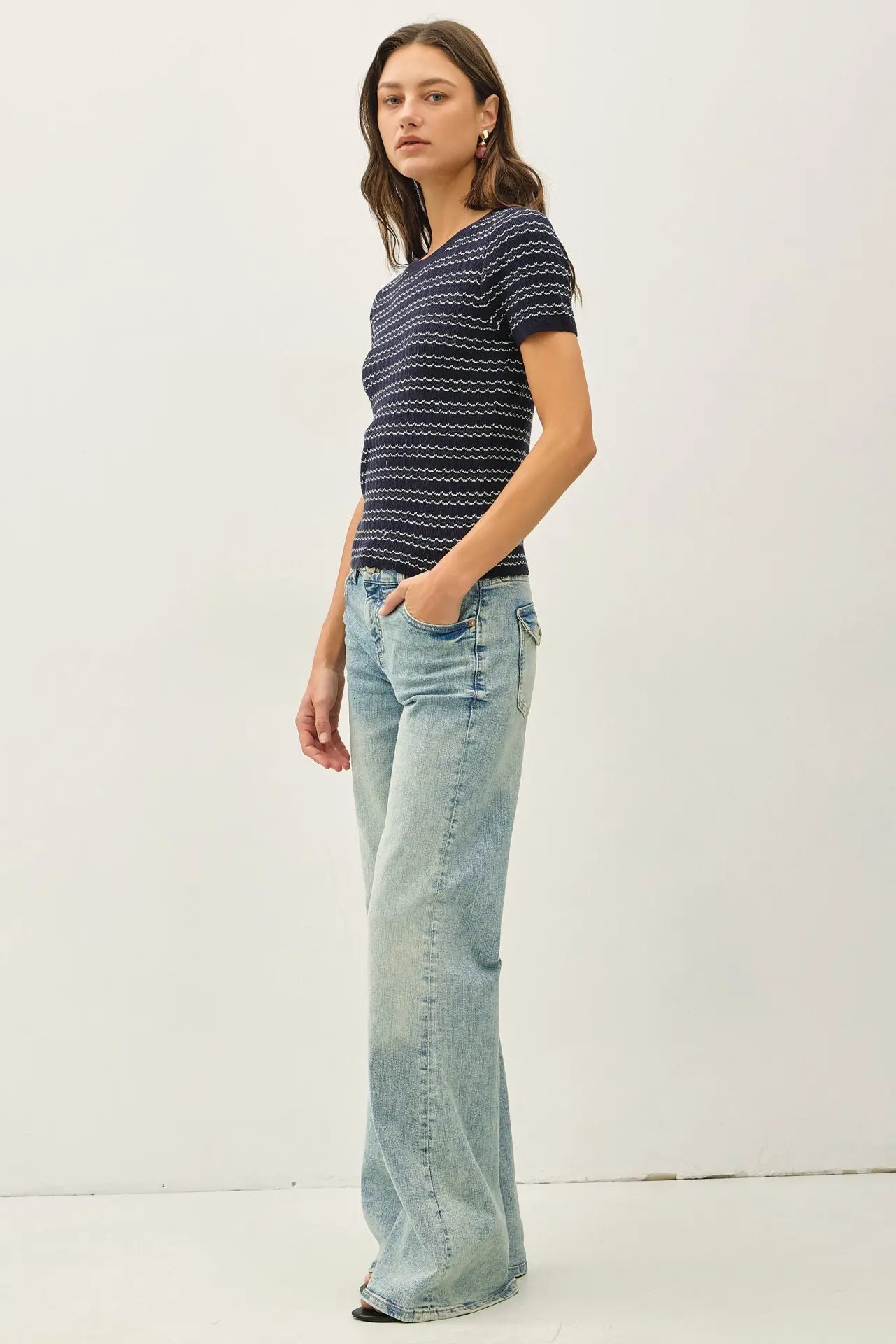 Danica Scallop Sweater Top- Navy