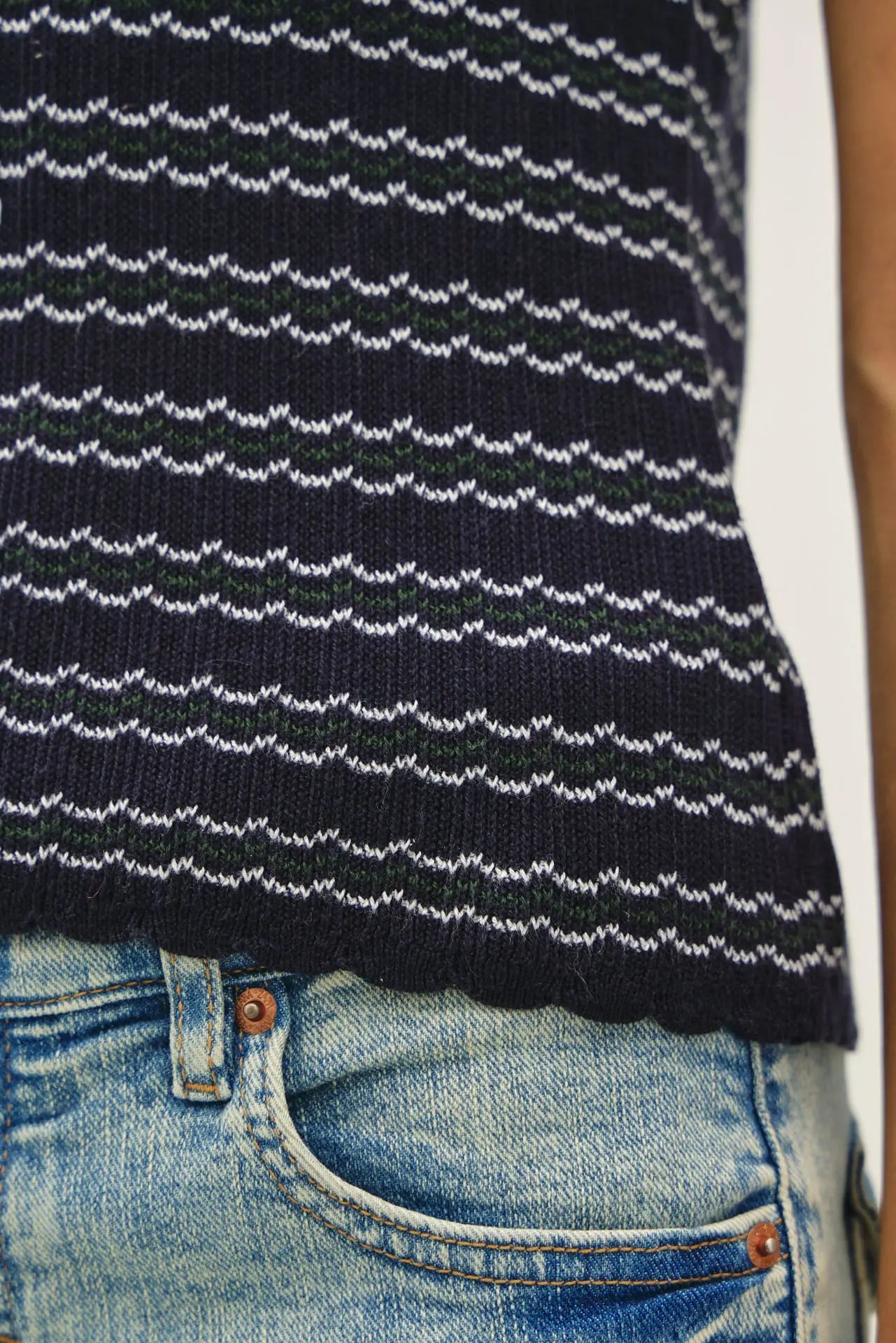 Danica Scallop Sweater Top- Navy