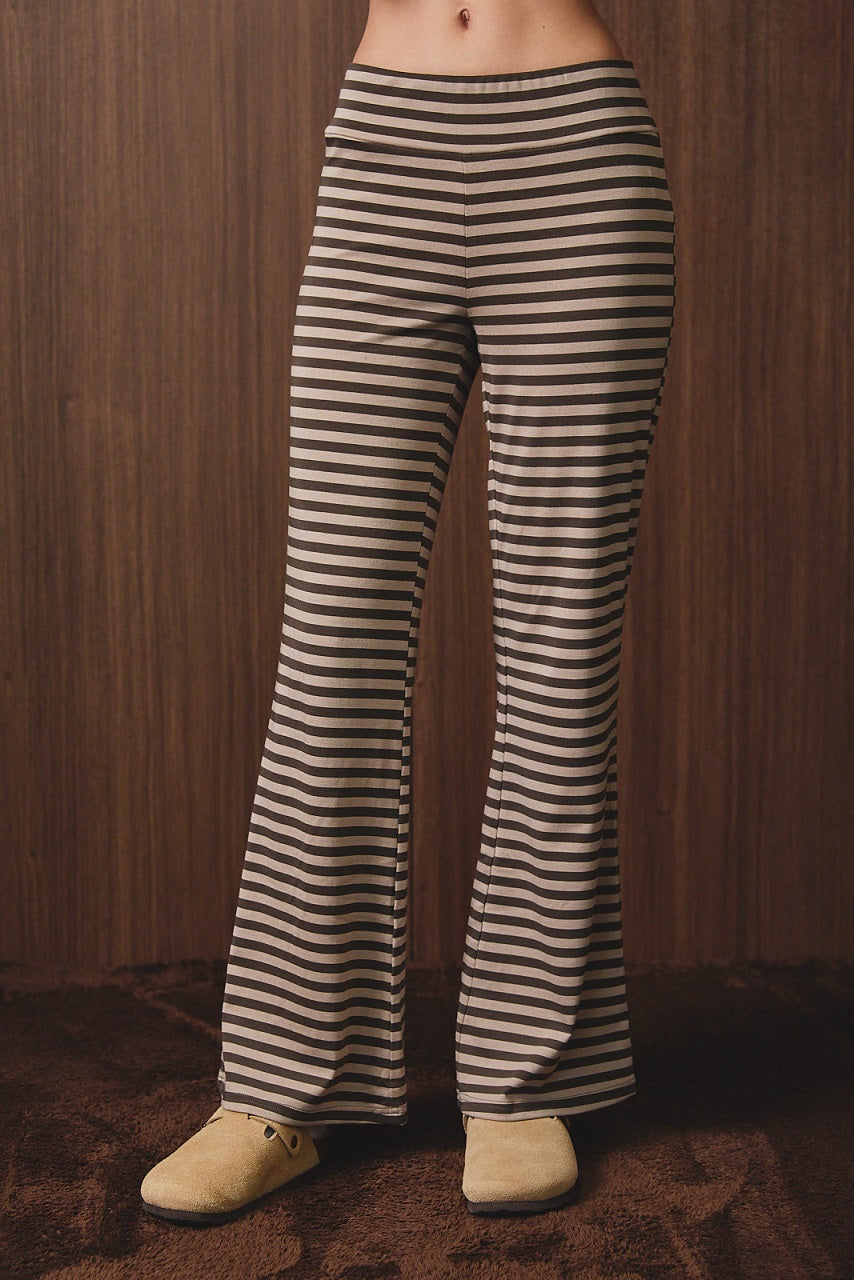 Amara Wide Leg Pant- Taupe Stripe