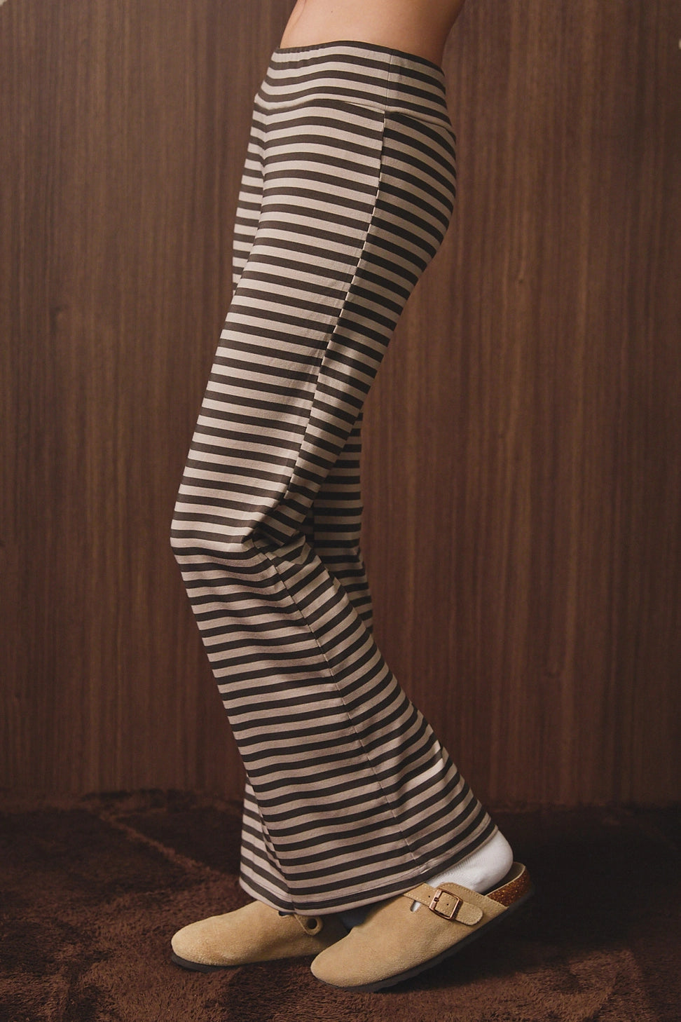 Amara Wide Leg Pant- Taupe Stripe