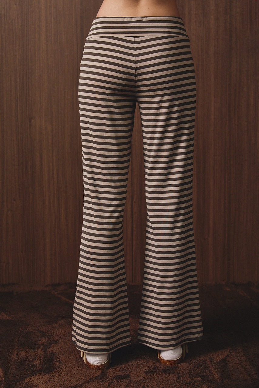 Amara Wide Leg Pant- Taupe Stripe