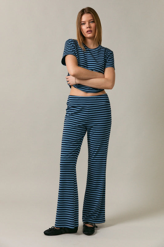 Amara Wide Leg Pant- Navy Stripe
