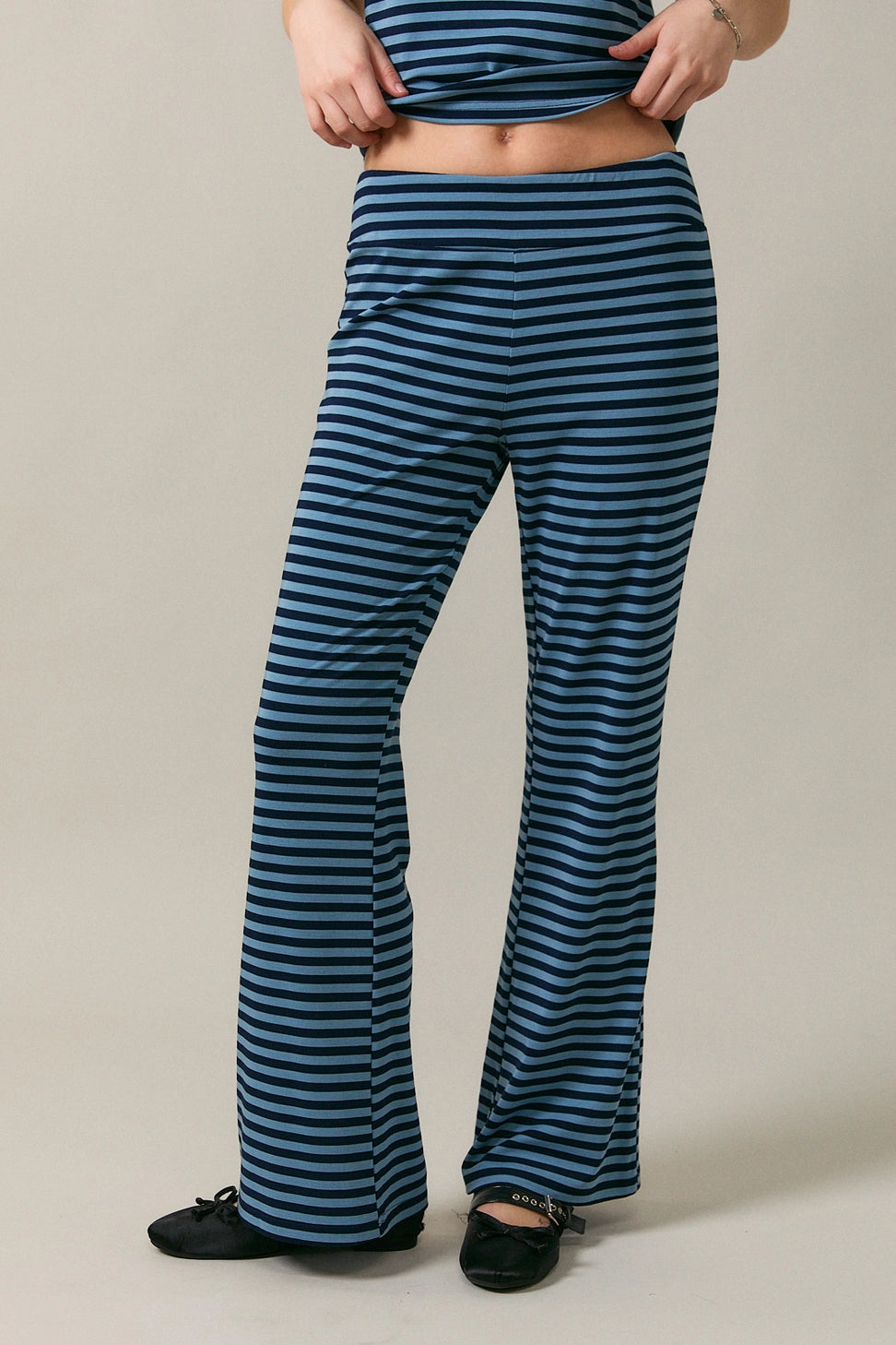 Amara Wide Leg Pant- Navy Stripe