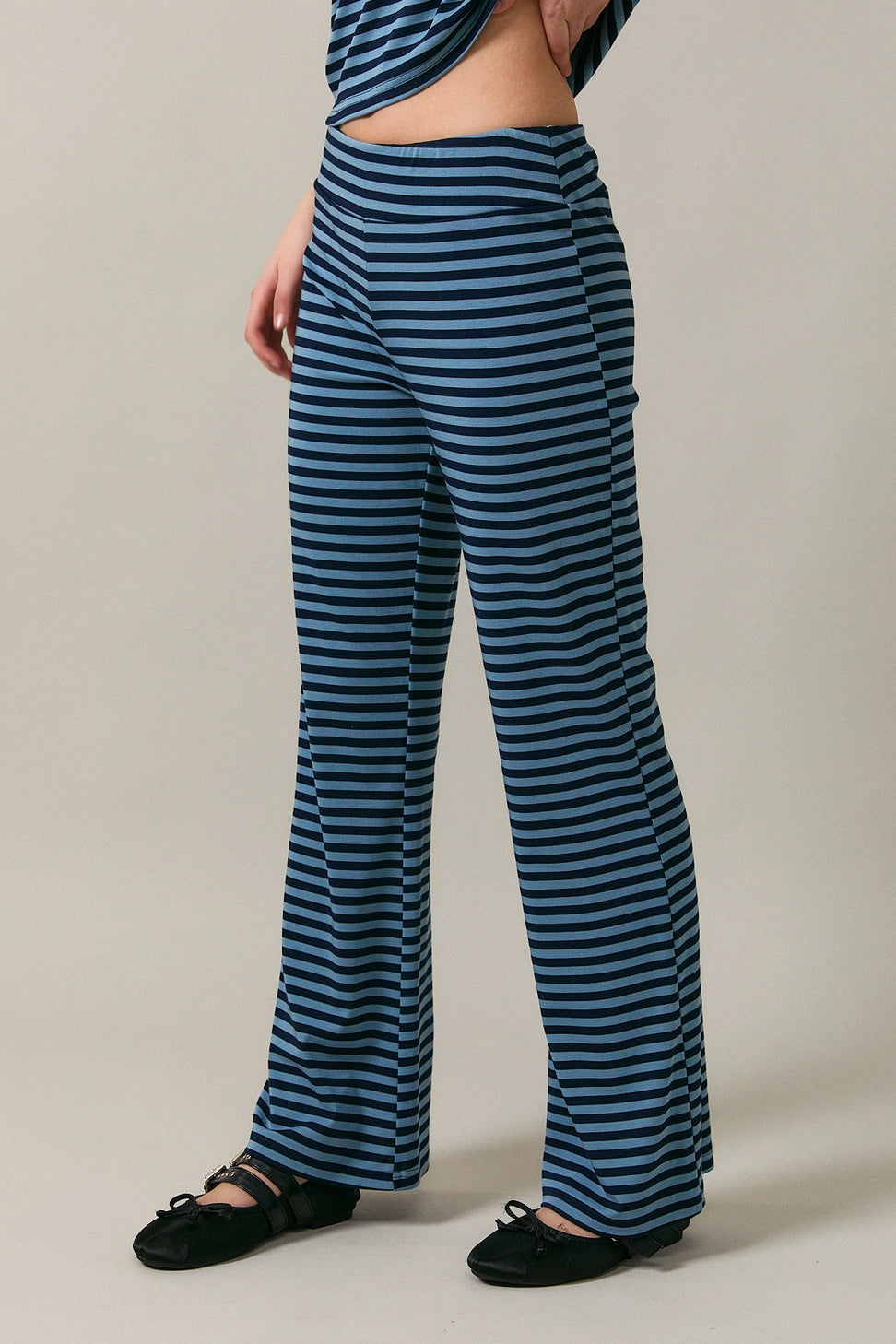 Amara Wide Leg Pant- Navy Stripe