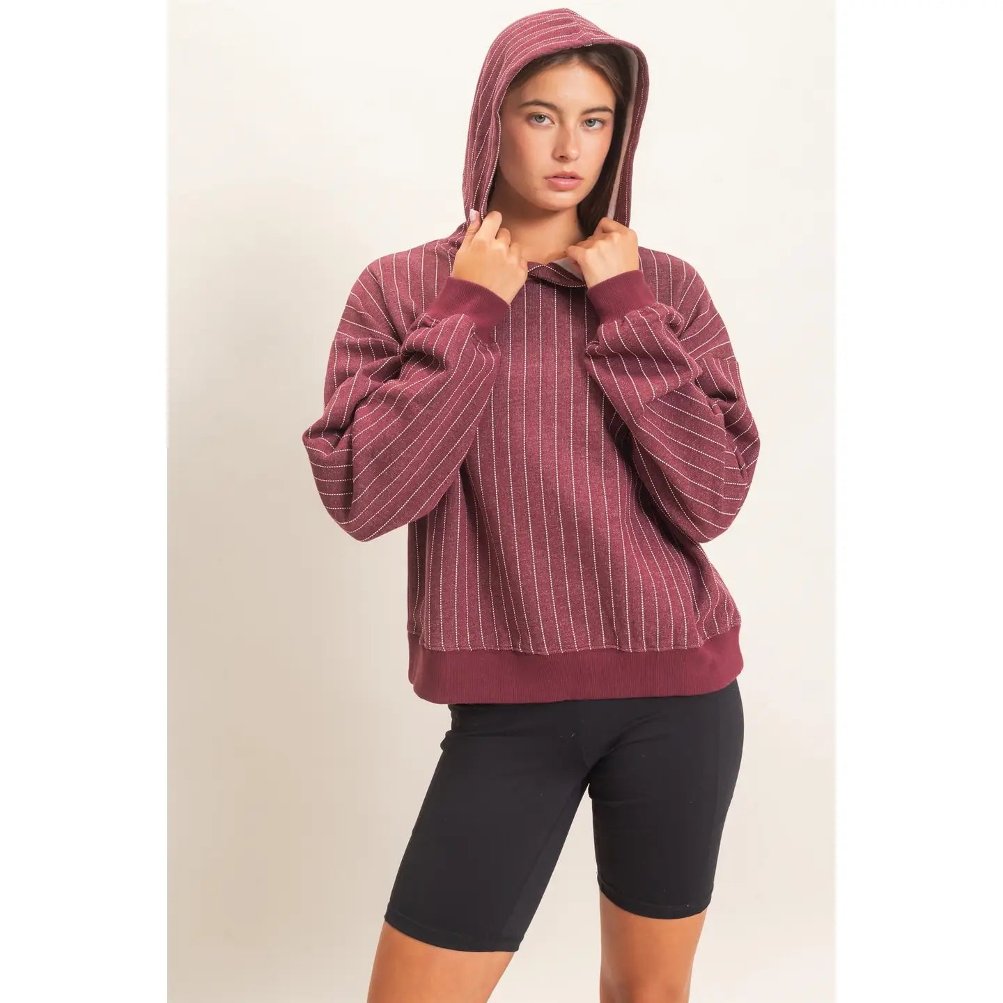 Teagan Pinstripe Hoodie- Dark Cherry