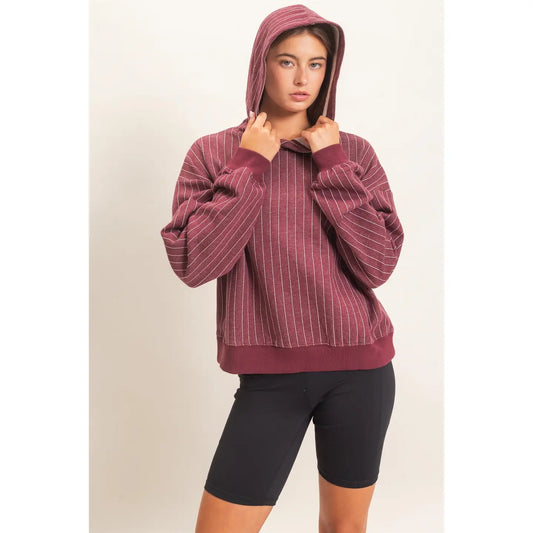 Teagan Pinstripe Hoodie- Dark Cherry