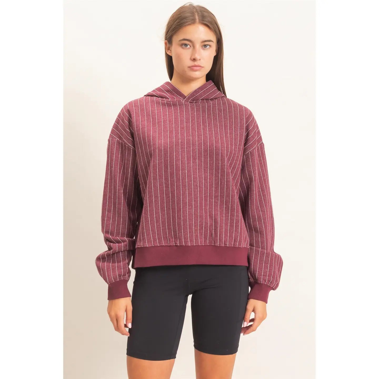 Teagan Pinstripe Hoodie- Dark Cherry
