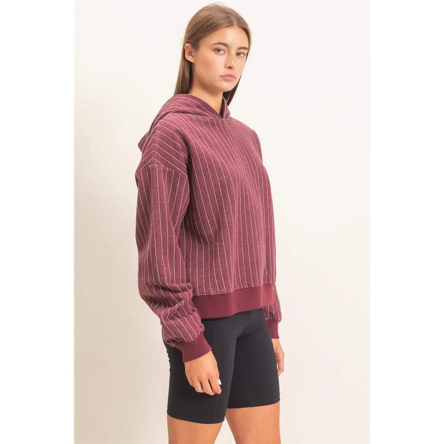 Teagan Pinstripe Hoodie- Dark Cherry