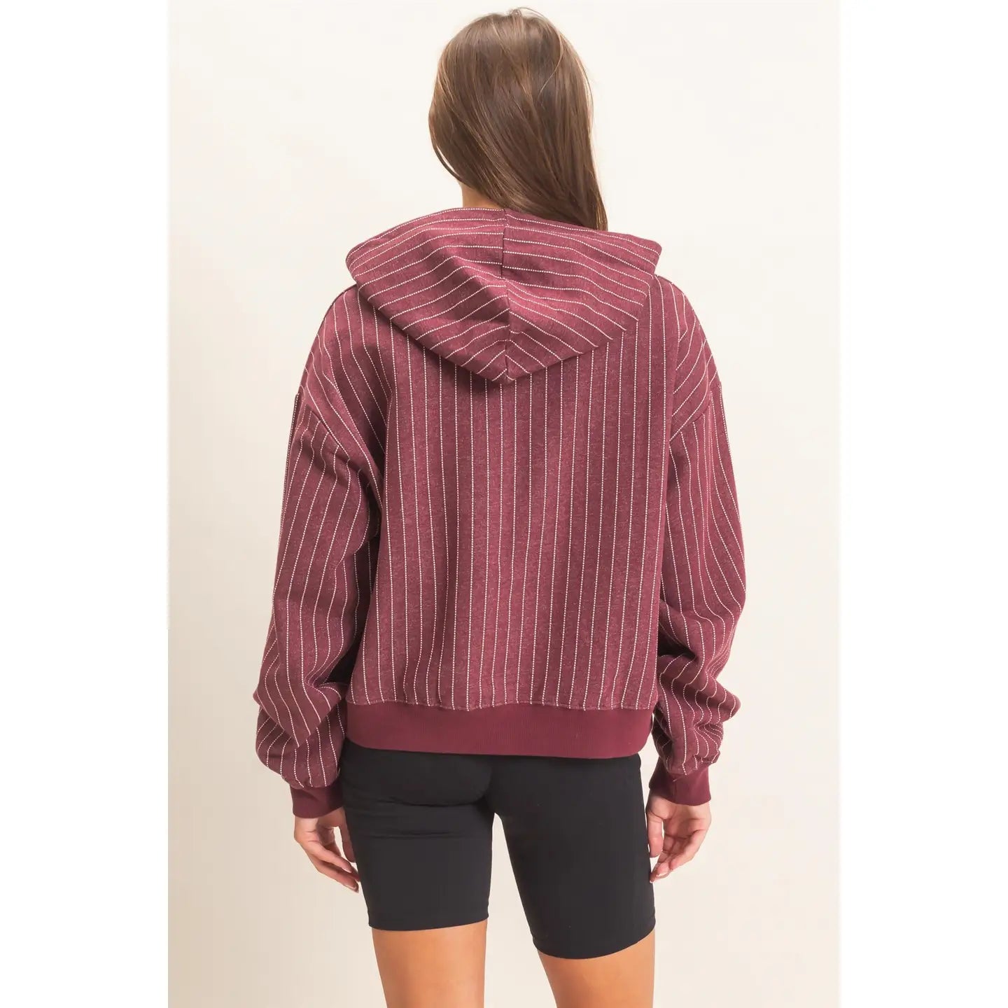 Teagan Pinstripe Hoodie- Dark Cherry