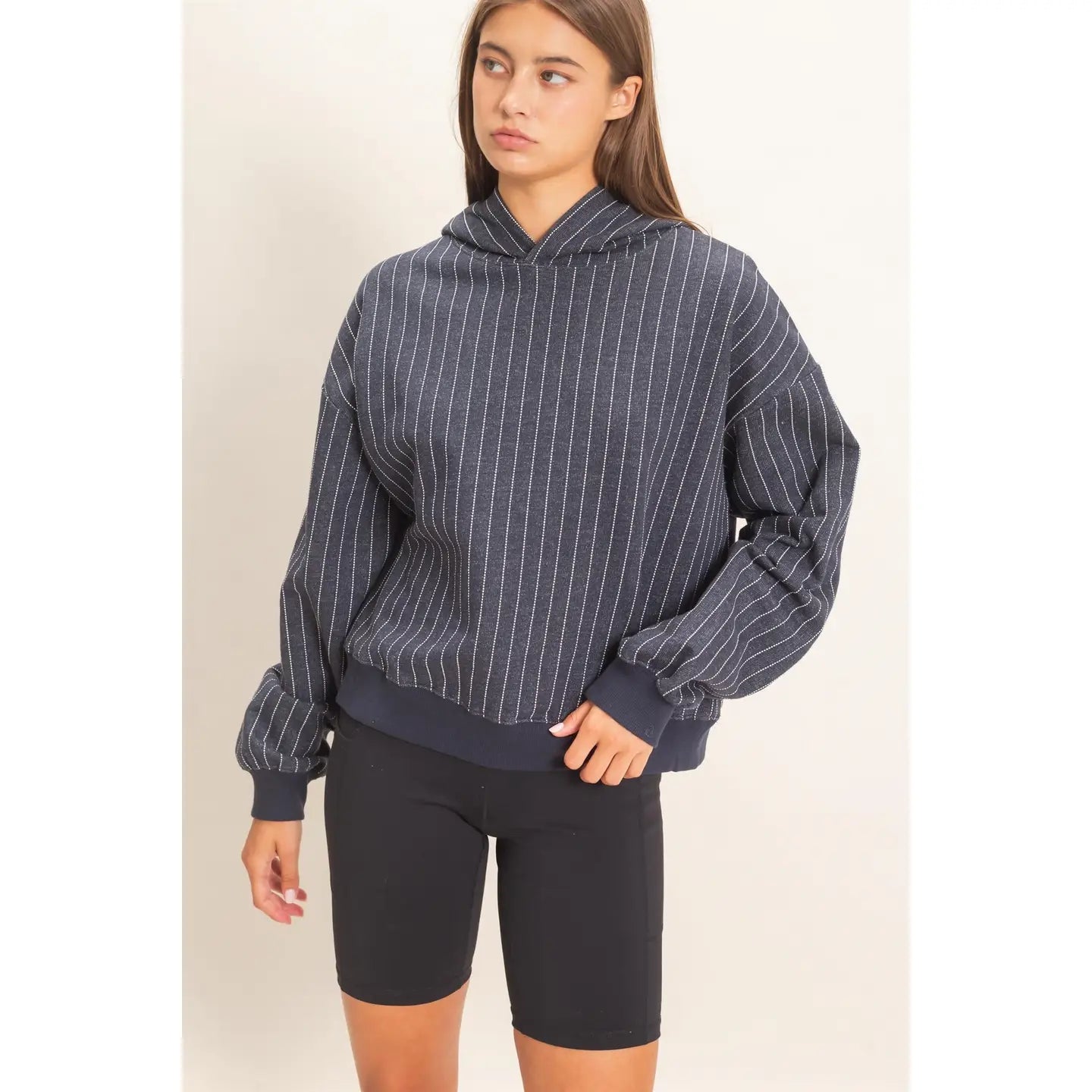 Teagan Pinstripe Hoodie- Navy
