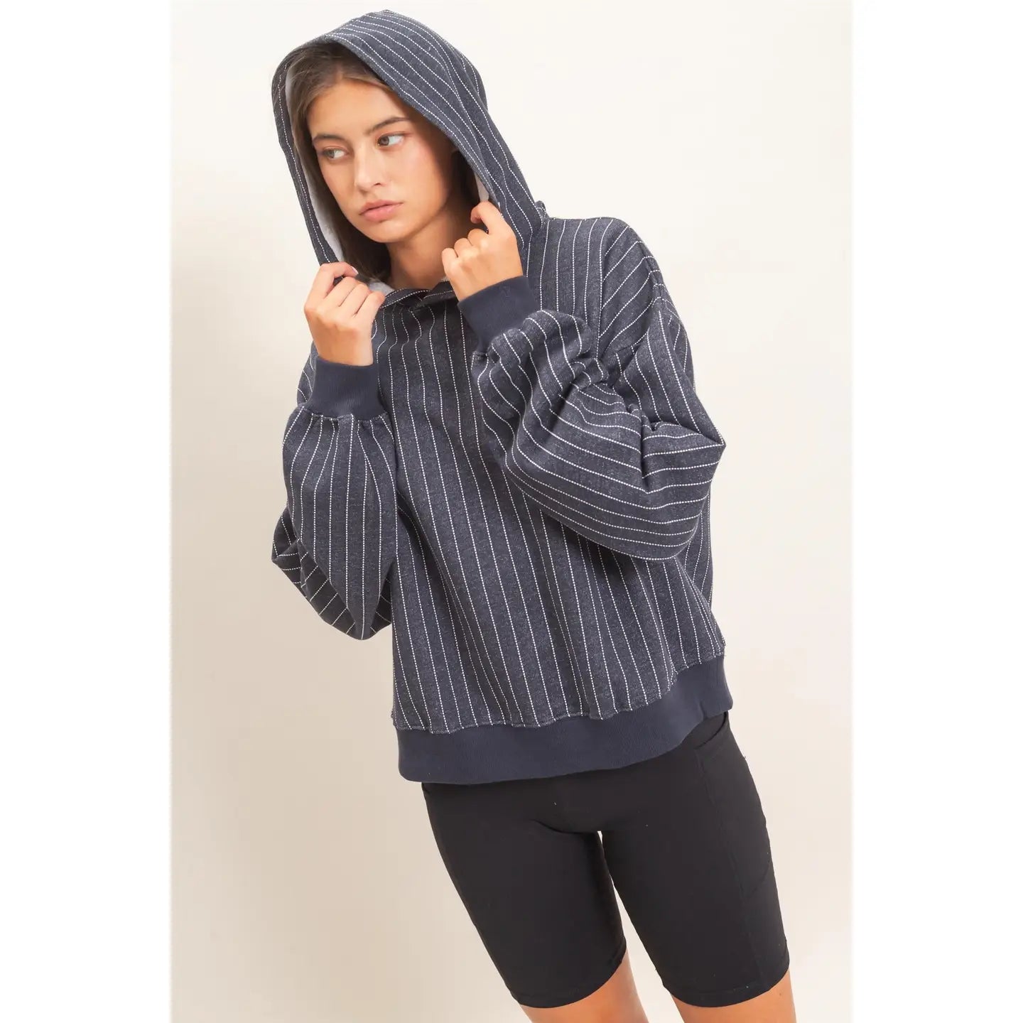 Teagan Pinstripe Hoodie- Navy