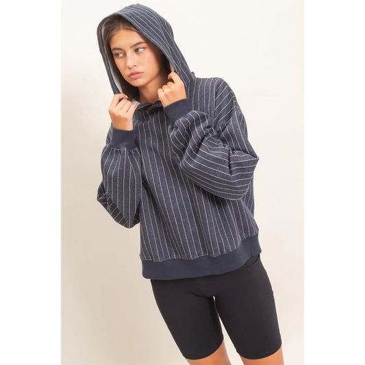 Teagan Pinstripe Hoodie- Navy