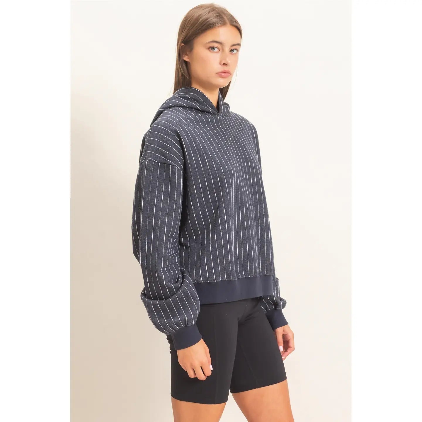Teagan Pinstripe Hoodie- Navy