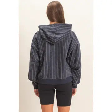 Teagan Pinstripe Hoodie- Navy