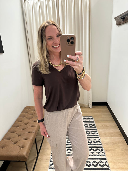 Tatiana V Neck Coffee Bean