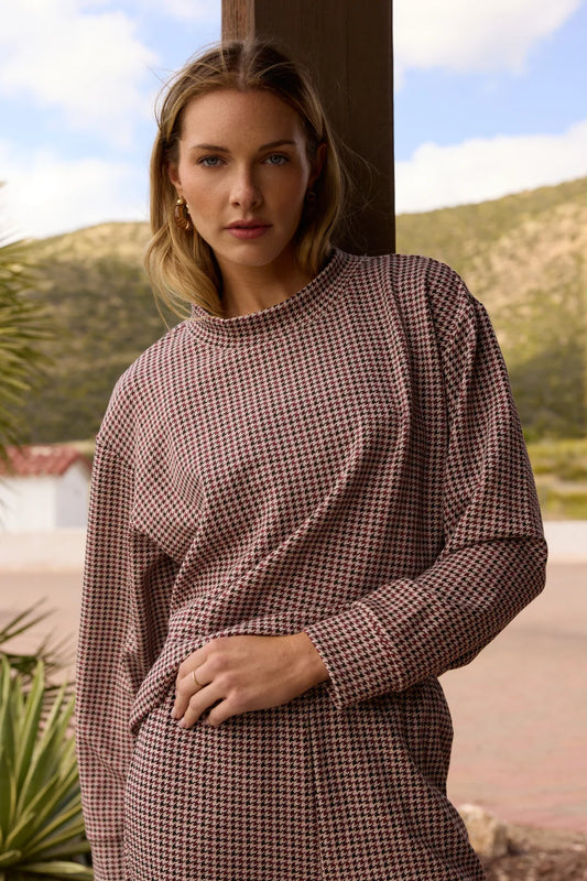 Houndstooth Cloud Mock Neck Top