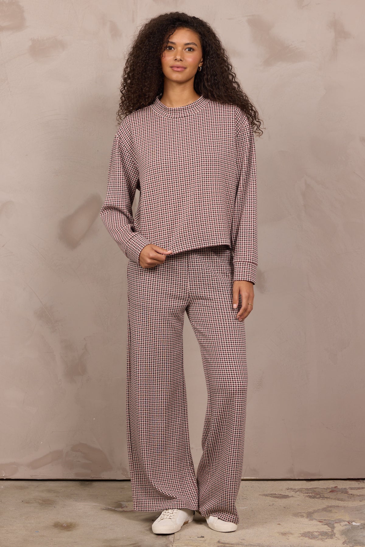 Houndstooth Cloud Fleece Flare Pant