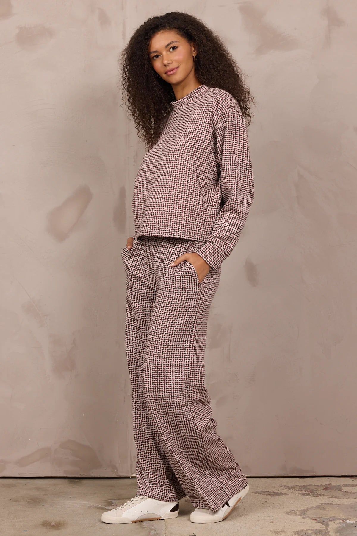 Houndstooth Cloud Fleece Flare Pant