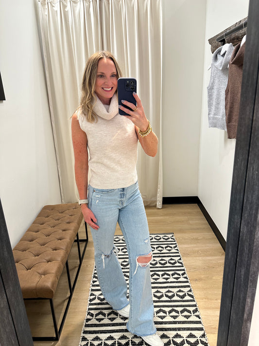 Landry Turtle Neck Sweater Tank- Oatmeal