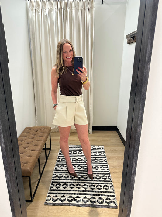 Opal Faux Leather Short- Ivory