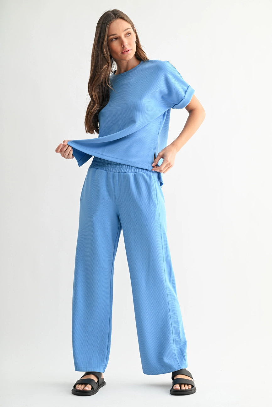 Luxe Sand Wash Rib Pants- Denim Drift