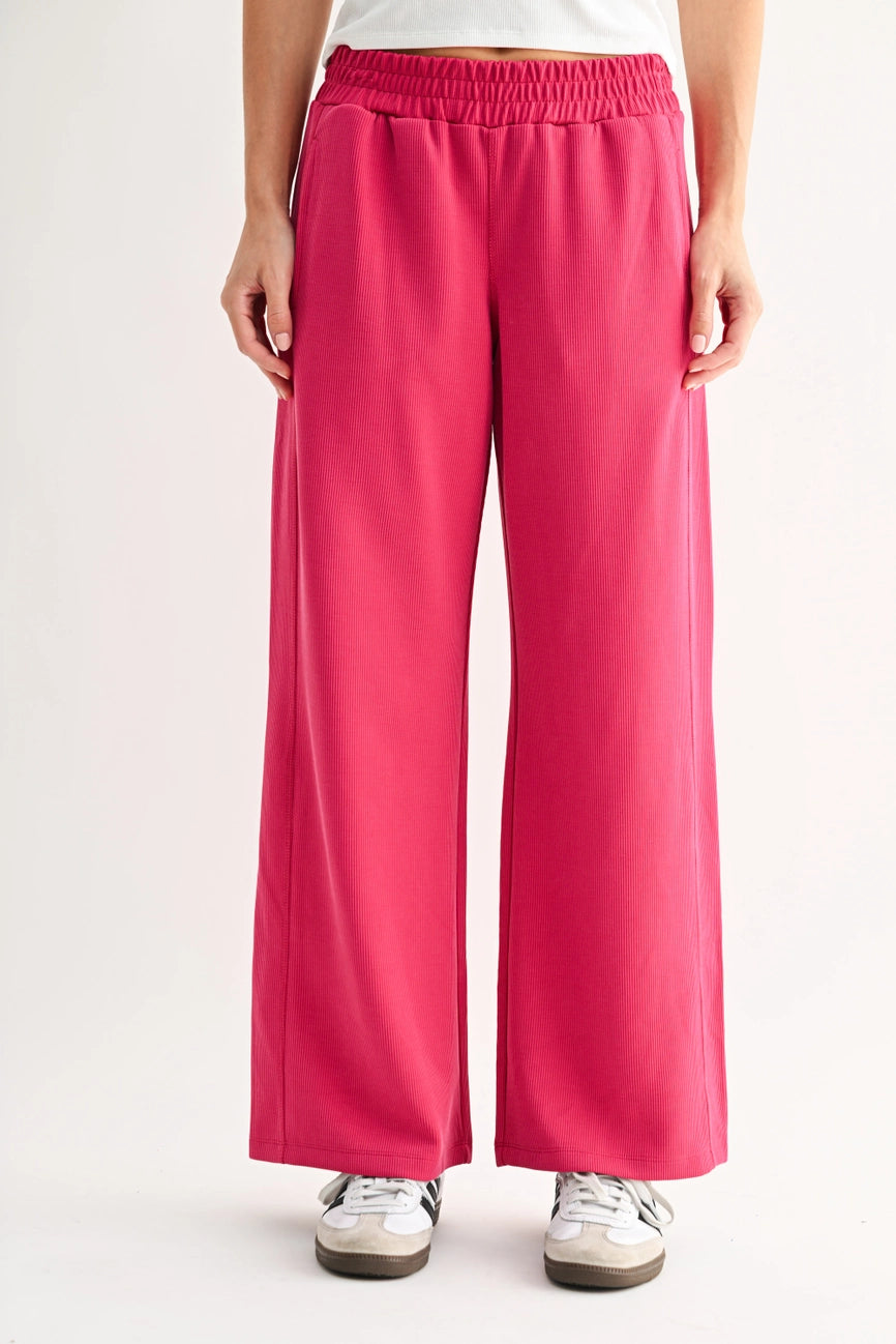 Luxe Sand Wash Rib Pants- Plum Pink